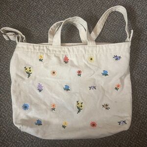 BAGGU Cream Floral Canvas Tote